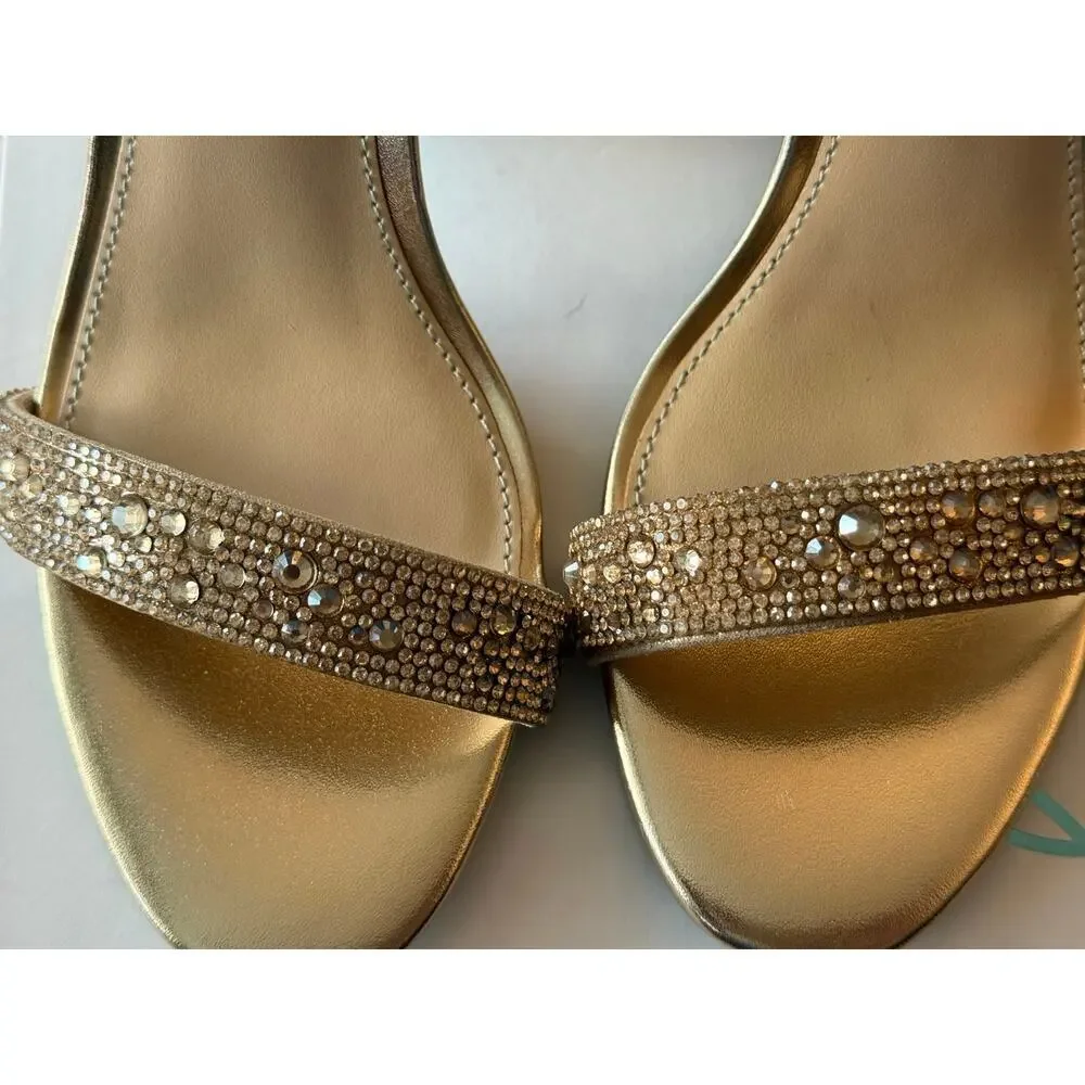 Betsey Johnson Gold Rhinestone Block Heel Sandals